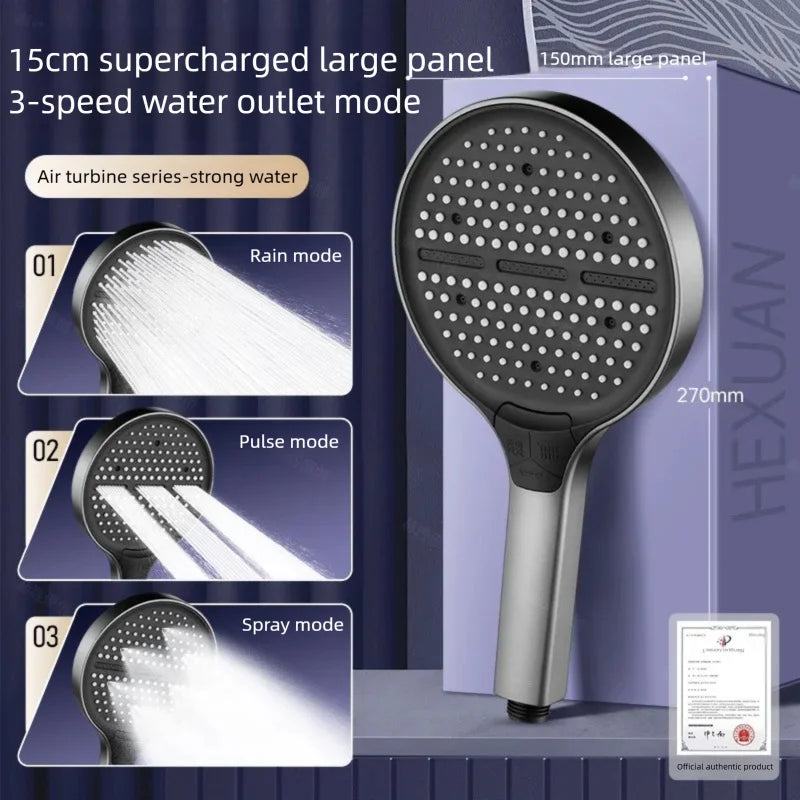 New 15CM Large Panel 6 Modes Pressurized Shower Head Multi-Function Sprayer High Pressure Adjustable Shower Bathroom Accessories