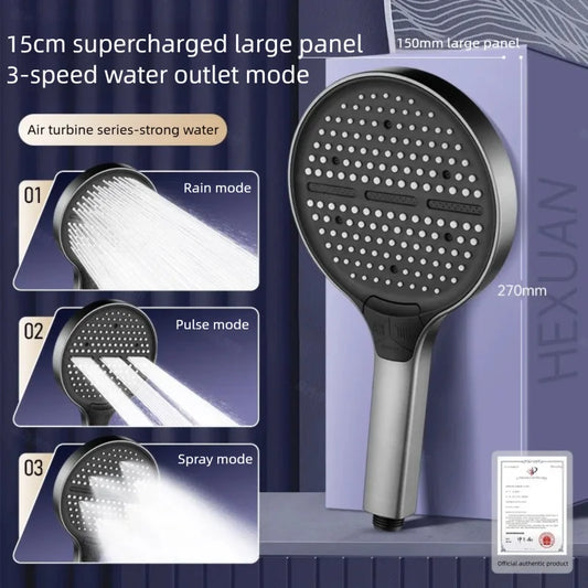 New 15CM Large Panel 6 Modes Pressurized Shower Head Multi-Function Sprayer High Pressure Adjustable Shower Bathroom Accessories