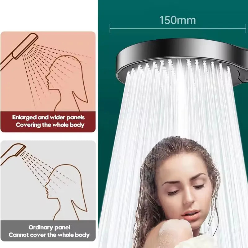 New 15CM Large Panel 6 Modes Pressurized Shower Head Multi-Function Sprayer High Pressure Adjustable Shower Bathroom Accessories
